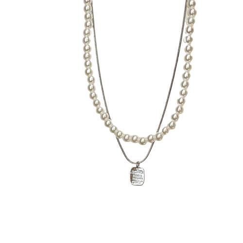 Plastik-Perlenkette, Zinklegierung, mit Messingkette & Kunststoff Perlen, mit Verlängerungskettchen von 6cm, plattiert, Doppelschicht & Modeschmuck & für Frau, keine, frei von Nickel, Blei & Kadmium, Länge:ca. 40 cm, ca. 45 cm, verkauft von PC