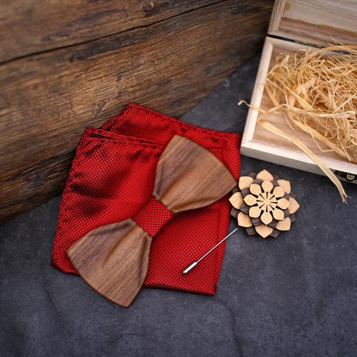 Bow Tie, Maple, Square Scarf & Bow Ties & brooch, with Cloth & 304 Stainless Steel, three pieces & for man, more colors for choice, Bow tie:120x64x13mm,Packaging:14.5x8.5x3.3cm, Sold By Set