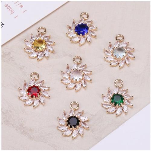 Brass Jewelry Pendants with Crystal Flower gold color plated fashion jewelry & DIY nickel lead & cadmium free Sold By PC