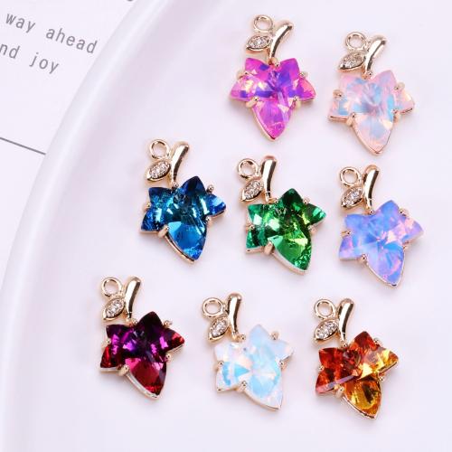 Brass Jewelry Pendants, with Crystal, Maple Leaf, gold color plated, fashion jewelry & DIY & micro pave rhinestone, more colors for choice, nickel, lead & cadmium free, 12x20mm, Sold By PC
