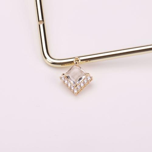 Brass Jewelry Pendants with Crystal Rhombus gold color plated fashion jewelry & DIY & micro pave rhinestone nickel lead & cadmium free Sold By PC