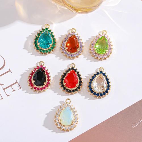 Brass Jewelry Pendants, with Crystal, Teardrop, gold color plated, fashion jewelry & DIY & micro pave rhinestone, more colors for choice, nickel, lead & cadmium free, 18x24mm, Sold By PC