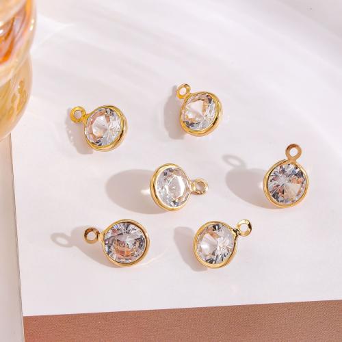Brass Jewelry Pendants with Crystal Flat Round gold color plated fashion jewelry & DIY clear nickel lead & cadmium free Sold By PC