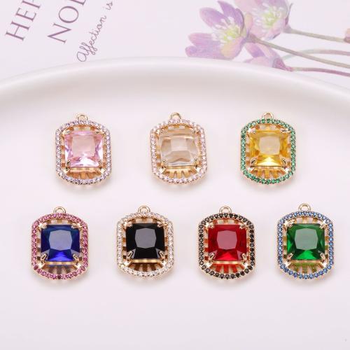 Brass Jewelry Pendants, with Crystal, Rectangle, gold color plated, fashion jewelry & DIY & micro pave rhinestone, more colors for choice, nickel, lead & cadmium free, 15x21mm, Sold By PC