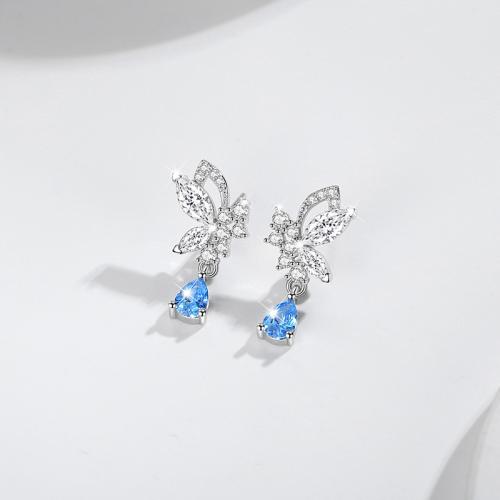 Cubic Zirconia Micro Pave Sterling Silver Earring 925 Sterling Silver Butterfly fashion jewelry & micro pave cubic zirconia & for woman nickel lead & cadmium free Sold By Pair