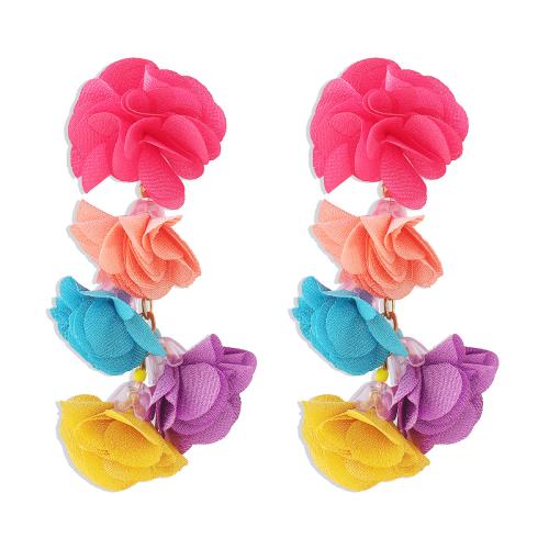 Earring Jewelry, Cloth, Flower, handmade, fashion jewelry & for woman, more colors for choice, 35x90mm, Sold By Pair