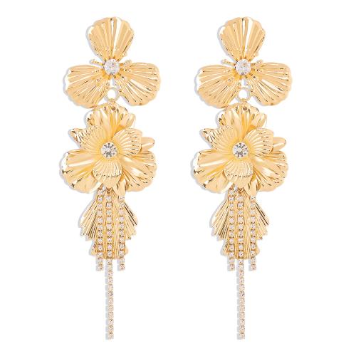 Zinc Alloy Stud Earring Flower plated fashion jewelry & for woman & with rhinestone nickel lead & cadmium free Sold By Pair