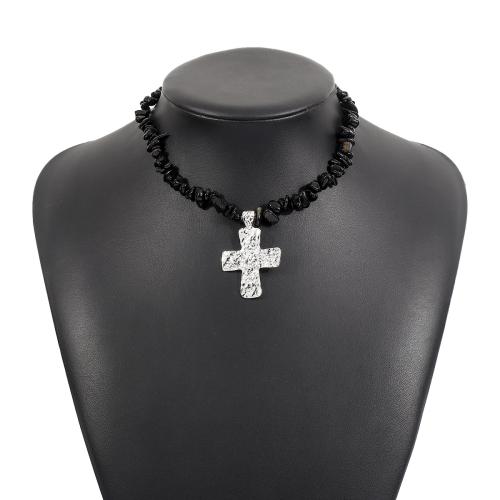Zinklegierung Schmuck Halskette, mit Naturstein, Kreuz, Modeschmuck & für Frau, keine, frei von Nickel, Blei & Kadmium, Länge:ca. 38-45 cm, verkauft von PC