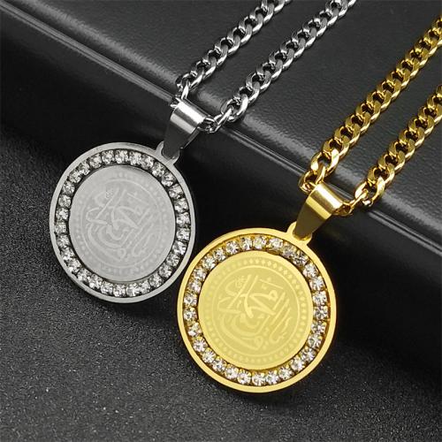 Stainless Steel Jewelry Necklace 304 Stainless Steel Round polished fashion jewelry & Unisex & with rhinestone Length Approx 60 cm Sold By PC