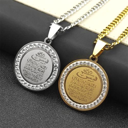 Stainless Steel Jewelry Necklace, 304 Stainless Steel, Round, polished, fashion jewelry & Unisex & with rhinestone, more colors for choice, 25x25mm, Length:Approx 60 cm, Sold By PC
