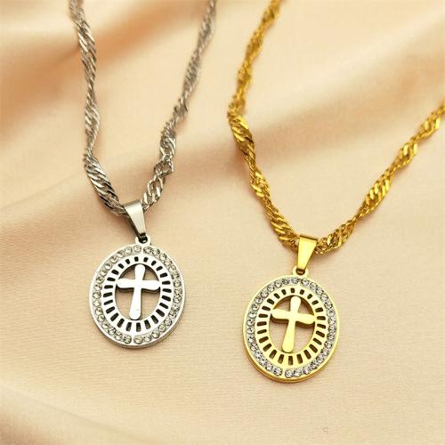 Stainless Steel Jewelry Necklace, 304 Stainless Steel, with 5cm extender chain, polished, fashion jewelry & Unisex & with rhinestone, more colors for choice, 20x17mm, Length:Approx 50 cm, Sold By PC