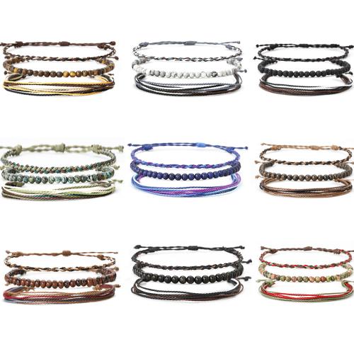 Fashion Create Wax Cord Bracelets, with Gemstone, three pieces & different materials for choice & Unisex, more colors for choice, Length:Approx 17-32 cm, Sold By Set