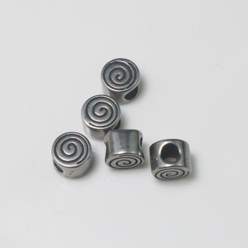 Edelstahl-Perlen mit großem Loch, 304 Edelstahl, flache Runde, DIY, originale Farbe, 10x10x7.80mm, Bohrung:ca. 4.733mm, verkauft von PC