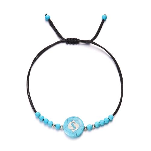 Fashion Turquoise Bracelets, Natural Turquoise, with Knot Cord, 12 Signs of the Zodiac, handmade, folk style & Unisex & adjustable, more colors for choice, Length:Approx 16-26 cm, Sold By PC