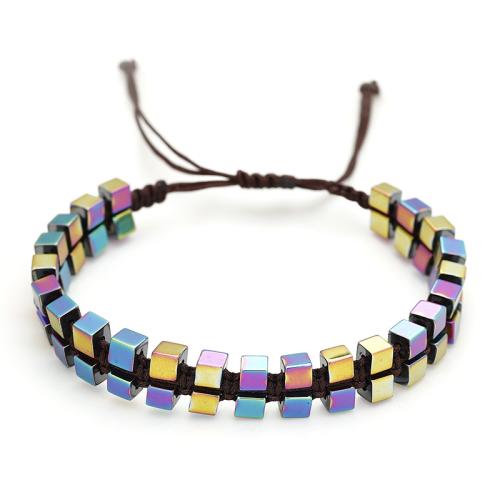 Hematite Bracelet with Knot Cord Cube handmade fashion jewelry & Unisex & adjustable Length Approx 16-26 cm Sold By PC