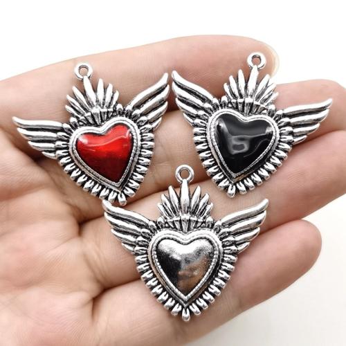 Tibetan Style Enamel Pendants, Heart, silver color plated, DIY, more colors for choice, nickel, lead & cadmium free, 39x36mm, 10PCs/Bag, Sold By Bag