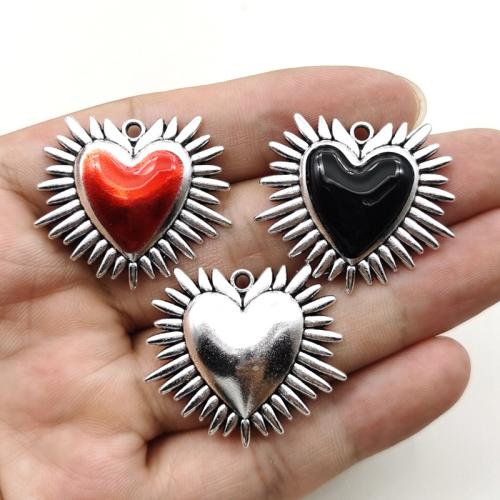 Tibetan Style Enamel Pendants, Heart, silver color plated, DIY, more colors for choice, nickel, lead & cadmium free, 33x29mm, 10PCs/Bag, Sold By Bag