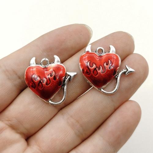 Zinc Alloy Enamel Pendants Heart silver color plated DIY red nickel lead & cadmium free Sold By Bag