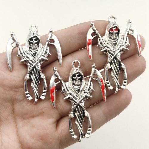 Tibetan Style Enamel Pendants, Skull, silver color plated, DIY, more colors for choice, nickel, lead & cadmium free, 39x55mm, 10PCs/Bag, Sold By Bag