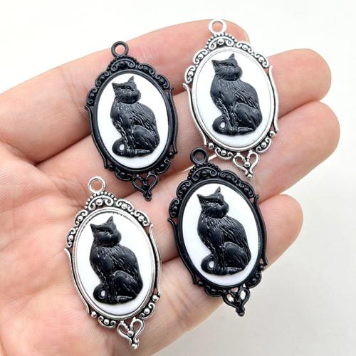 Tibetan Style Enamel Pendants, Cat, plated, DIY, more colors for choice, nickel, lead & cadmium free, 23x43mm, 10PCs/Bag, Sold By Bag
