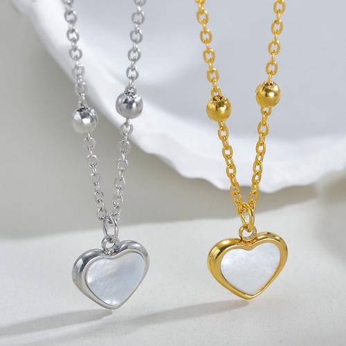 Titanium Steel Necklace with White Shell with 5CM extender chain Heart plated for woman nickel lead & cadmium free Length 41 cm Sold By PC