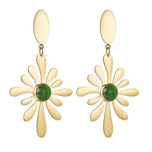 Titanium Steel  Earring with Resin Flower gold color plated for woman green nickel lead & cadmium free Sold By Pair
