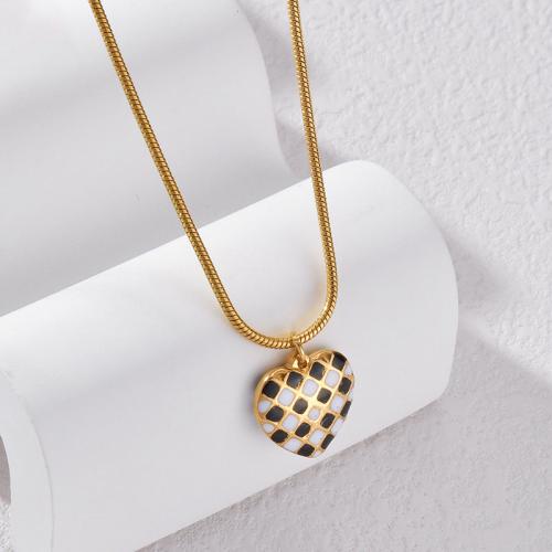 Titanium Steel Necklace with 5CM extender chain Heart gold color plated for woman & enamel Sold By PC