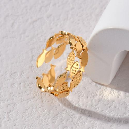Titanium Steel Finger Ring Fish gold color plated for woman Sold By PC