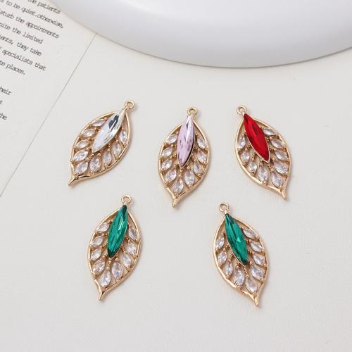 Cubic Zirconia Micro Pave Brass Pendant, Leaf, plated, DIY & micro pave cubic zirconia, more colors for choice, nickel, lead & cadmium free, 13x29mm, 50PCs/Bag, Sold By Bag
