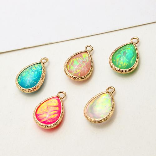 Brass Jewelry Pendants, with Resin, Teardrop, plated, DIY, more colors for choice, nickel, lead & cadmium free, 12x19mm, 50PCs/Bag, Sold By Bag