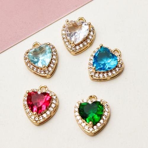 Cubic Zirconia Micro Pave Brass Pendant, Heart, plated, DIY & micro pave cubic zirconia, more colors for choice, nickel, lead & cadmium free, 12x14mm, 50PCs/Bag, Sold By Bag