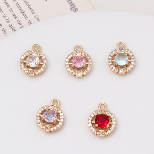 Cubic Zirconia Micro Pave Brass Pendant, Round, plated, DIY & micro pave cubic zirconia, more colors for choice, nickel, lead & cadmium free, 10x13mm, 50PCs/Bag, Sold By Bag