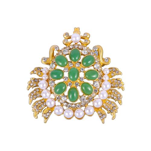Zinc Alloy Brooches with Resin & Plastic Pearl for woman & with rhinestone golden Sold By PC