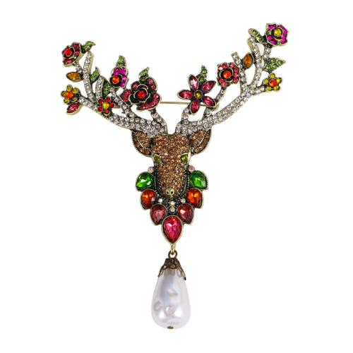 Tibetan Style Brooches, with Plastic Pearl, for woman & enamel & with rhinestone, multi-colored, 134x95mm, Sold By PC