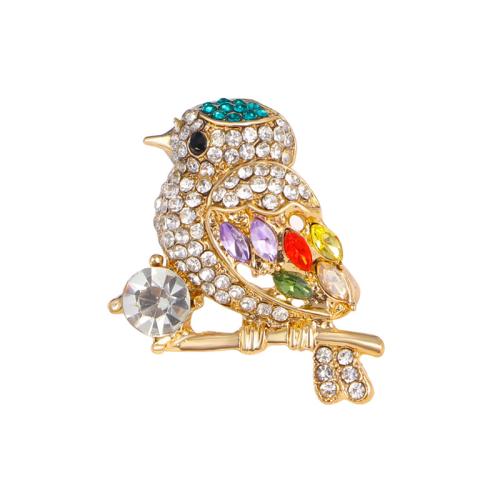 Tibetan Style Brooches, Bird, for woman & with rhinestone, golden, 28x23mm, Sold By PC
