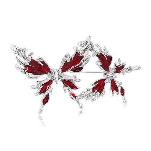 Zinc Alloy Brooches Butterfly for woman & enamel red Sold By PC
