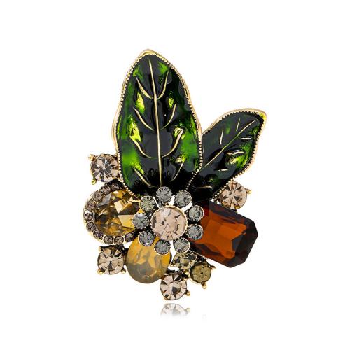 Zinc Alloy Brooches for woman & enamel & with rhinestone green Sold By PC