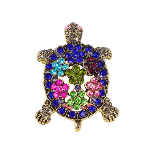 Tibetan Style Brooches, for woman & with rhinestone, golden, 59x44mm, Sold By PC