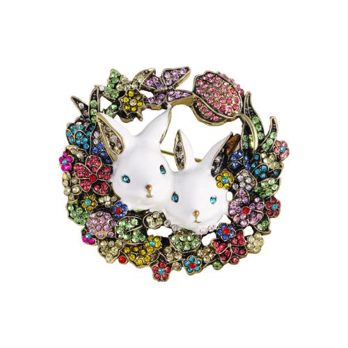 Zinc Alloy Brooches for woman & enamel & with rhinestone multi-colored Sold By PC