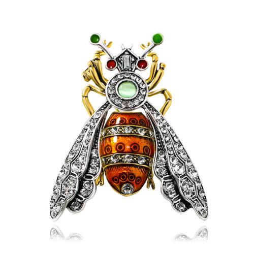 Zinc Alloy Brooches with Resin Bee for woman & enamel & with rhinestone golden Sold By PC