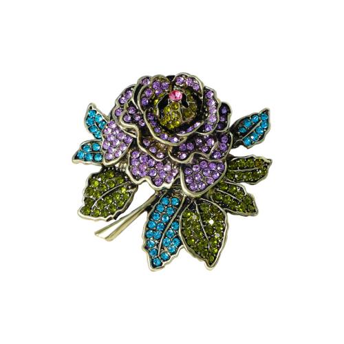 Zinc Alloy Brooches petals for woman & with rhinestone multi-colored Sold By PC