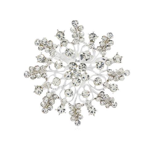 Tibetan Style Brooches, for woman & with rhinestone, platinum color, 60x60mm, Sold By PC