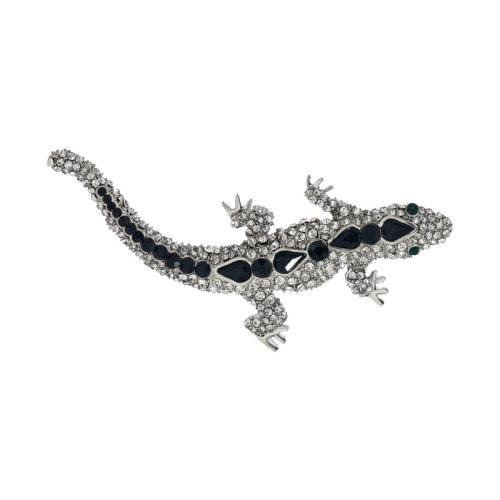 Zinc Alloy Brooches Crocodile for woman & with rhinestone silver color Sold By PC