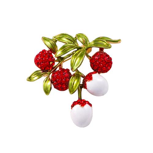 Zinc Alloy Brooches Lychee for woman & enamel & with rhinestone red Sold By PC
