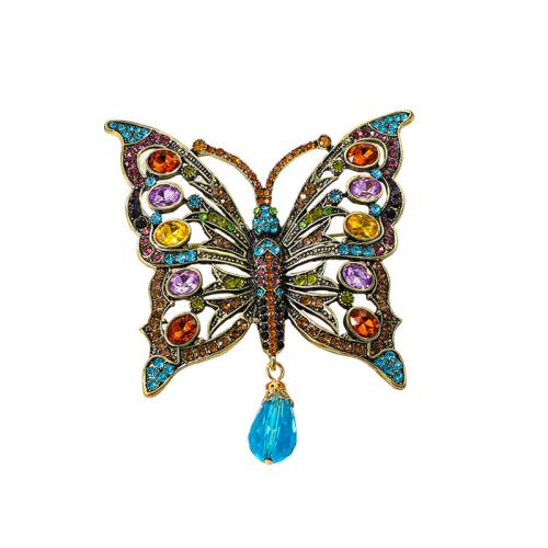 Zinc Alloy Brooches Butterfly for woman & with rhinestone multi-colored Sold By PC