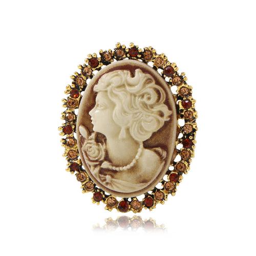 Zinc Alloy Brooches with Resin for woman & with rhinestone golden Sold By PC