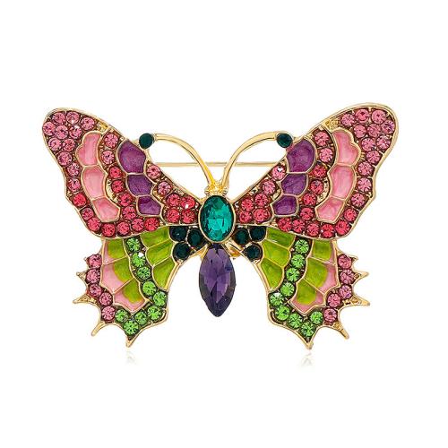 Zinc Alloy Brooches Butterfly for woman & enamel & with rhinestone multi-colored Sold By PC