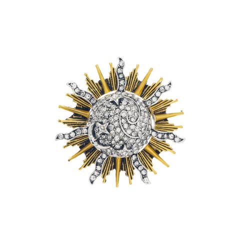Tibetan Style Brooches, for woman & with rhinestone, golden, 43x43mm, Sold By PC