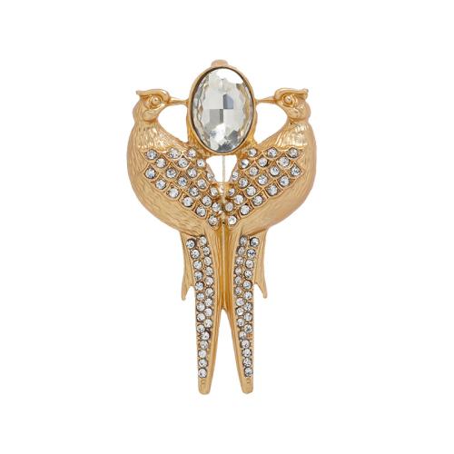 Tibetan Style Brooches, for woman & with rhinestone, golden, 72x42mm, Sold By PC
