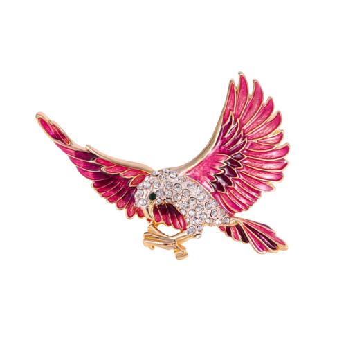 Zinc Alloy Brooches Eagle for woman & enamel & with rhinestone pink Sold By PC